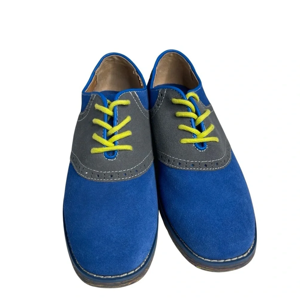 Florsheim Kenneth Jr III Oxford - gray/blue/yellow suede leather big boys size 6